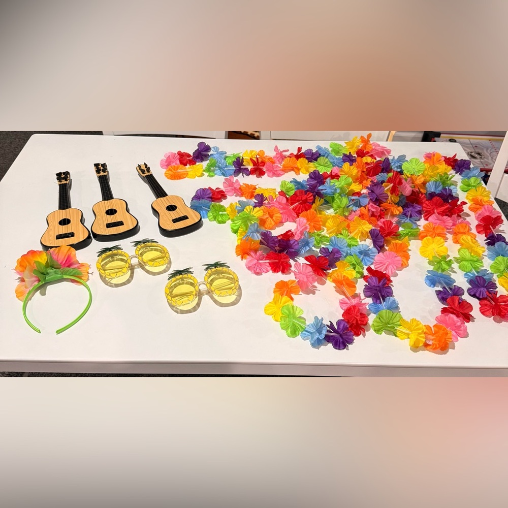Vibrant Tropical Party Lei and Ukulele Set